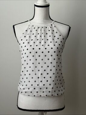 Express Classic Polka Dot Halter Tank Top - White/Black, Size XS